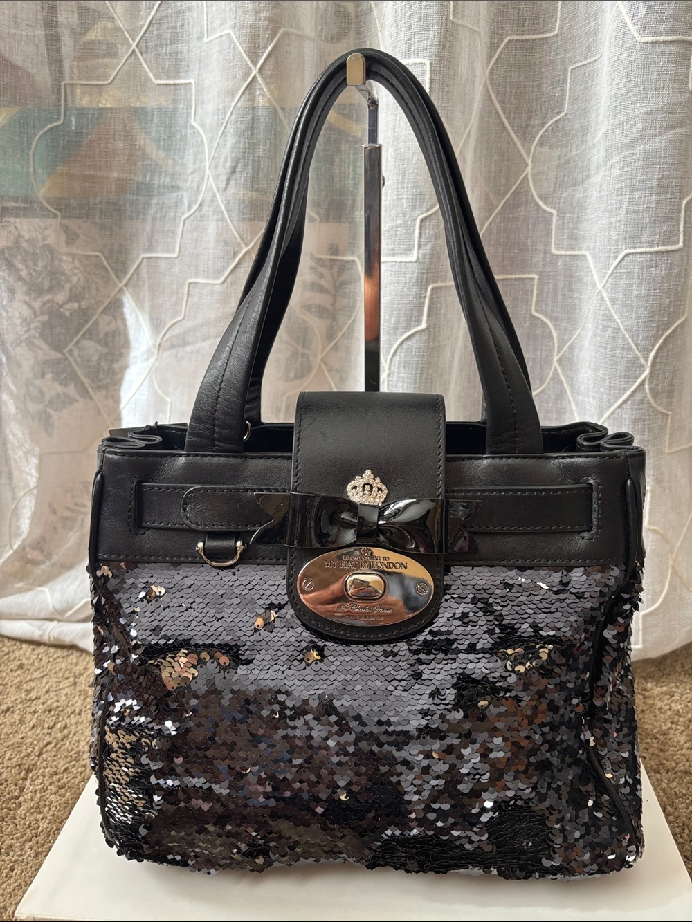 NWT Retired My Flat In London Luxeton Bag—Leather and Sequined Beauty